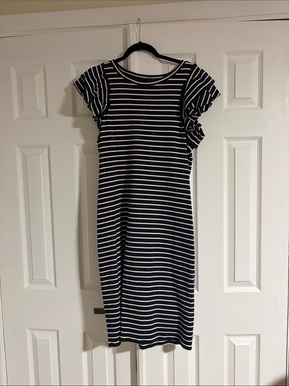 Express Navy and White Striped Midi Dress